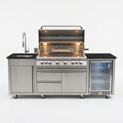 Outdoor Kitchen Island Built to Complete Your Patio, 6 Burner Gas Grill, Wine Cooler, 304 Stainless Steel
