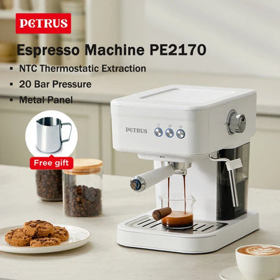 Petrus Espresso Coffee Maker Machine 51MM 20 Bar with Metal Panel, Powerful Steam Wand for Amerlcano Mocha Latte,PE2170 (220V)