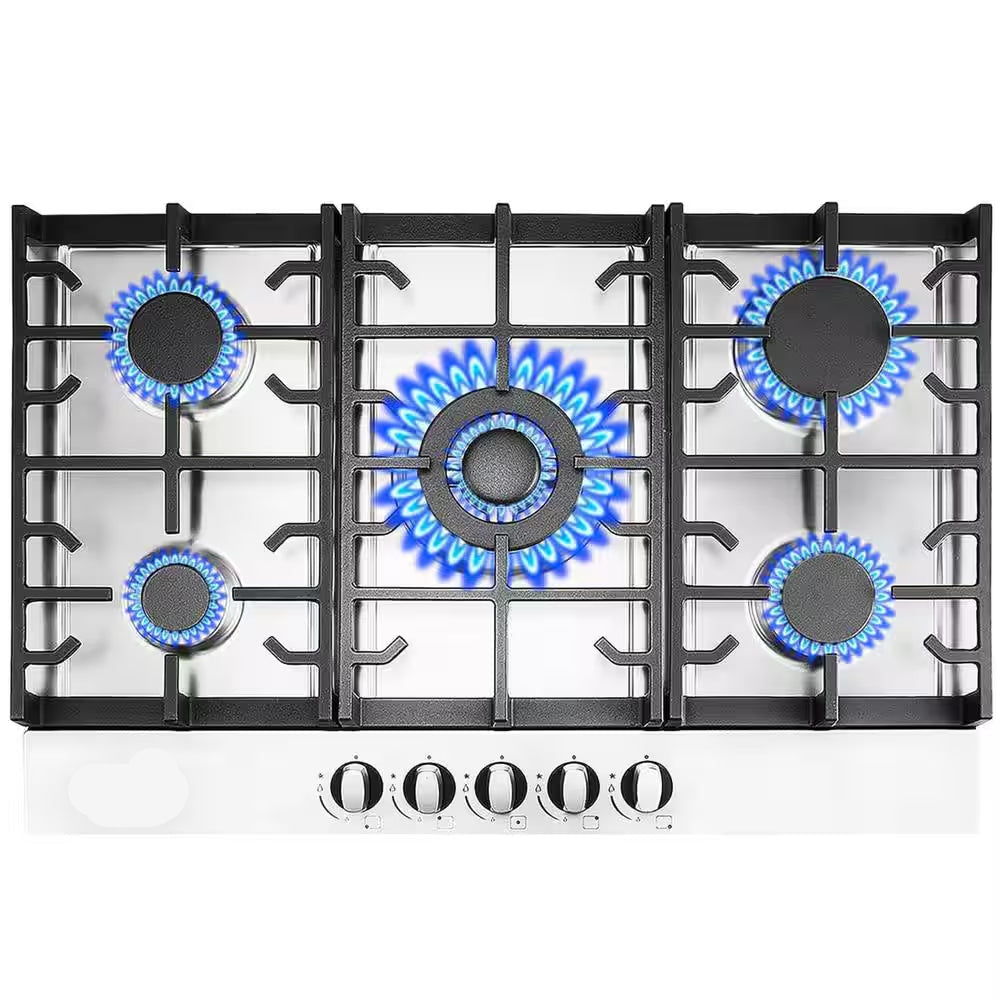 30 In. Built-In Gas Cooktop in Stainless Steel with 5 Burners, LPG/NG Dual Fuel