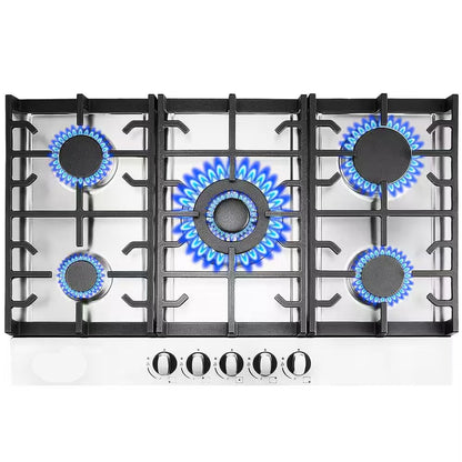 30 In. Built-In Gas Cooktop in Stainless Steel with 5 Burners, LPG/NG Dual Fuel