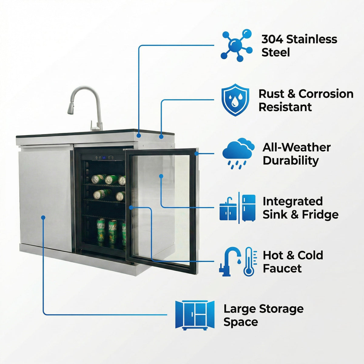 Sink and Fridge Combo for Outdoor Kitchen, 70L Refrigerator and Sink with Pull-Down Faucet