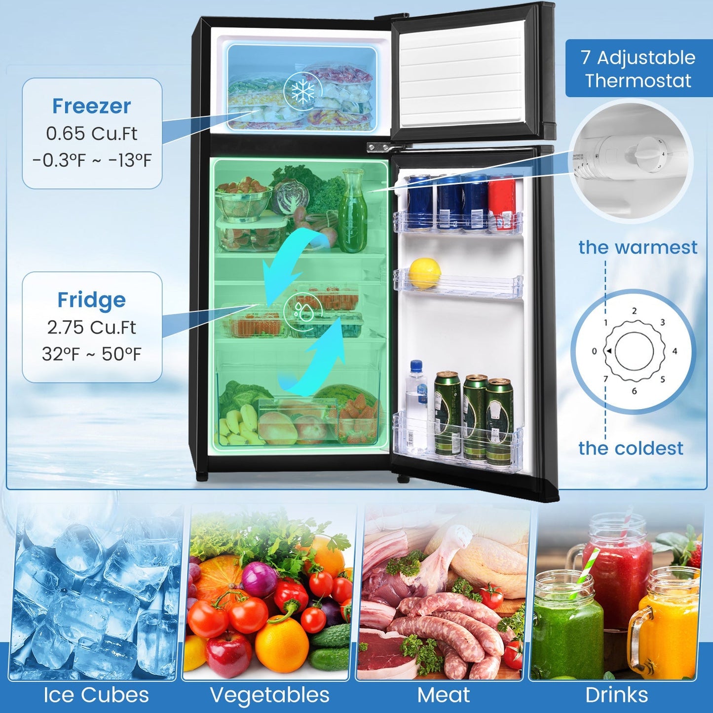 2 Doors Cold-rolled Sheet Compact Refrigerator