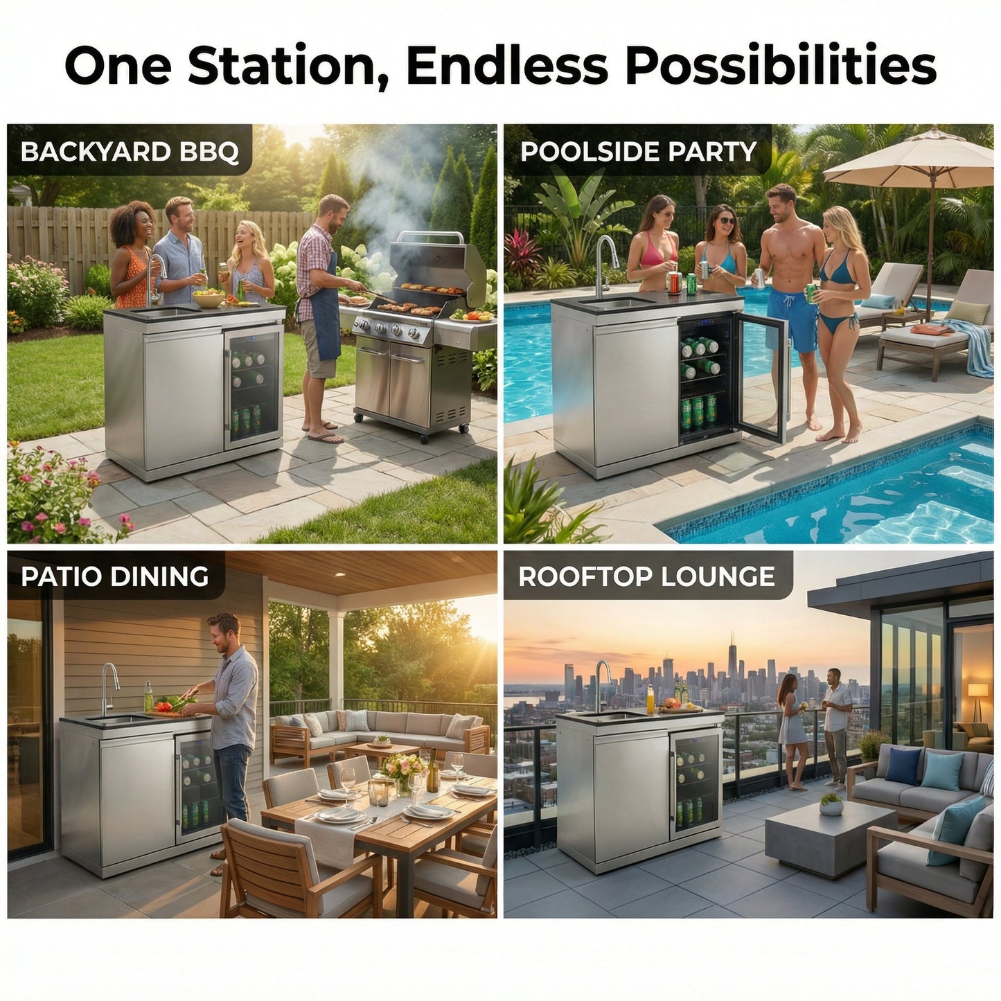 Sink and Fridge Combo for Outdoor Kitchen