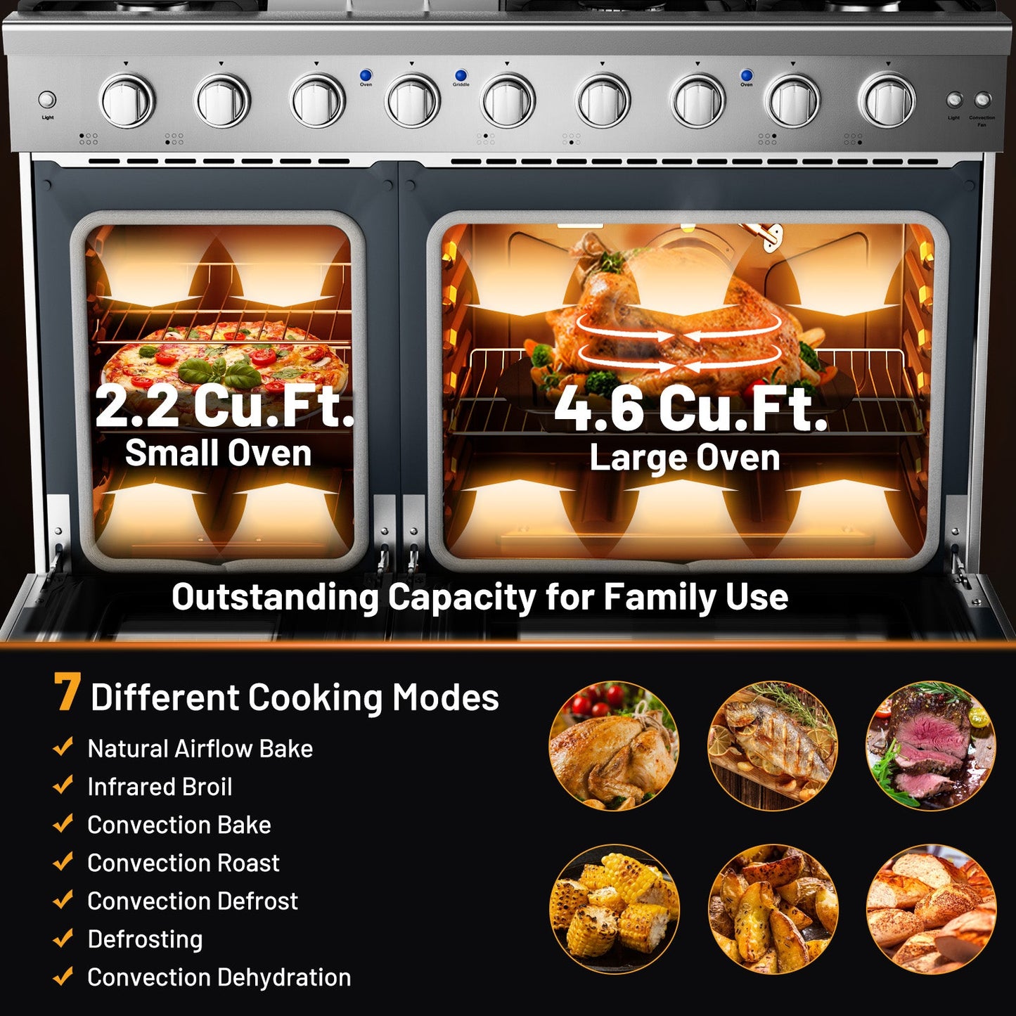 48 Inches Freestanding Natural Gas Range with 7 Burners Cooktop