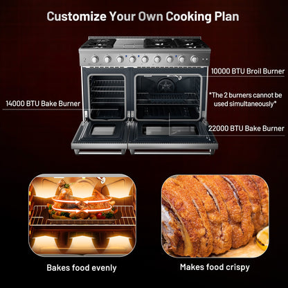 48 Inches Freestanding Natural Gas Range with 7 Burners Cooktop