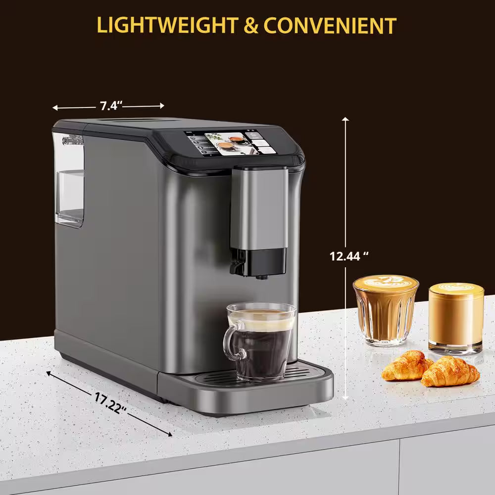 2 Cup 20 Bar Touch Screen All-In-One Espresso Machine in Silver with Built-In Grinder and Automatic Milk Frother
