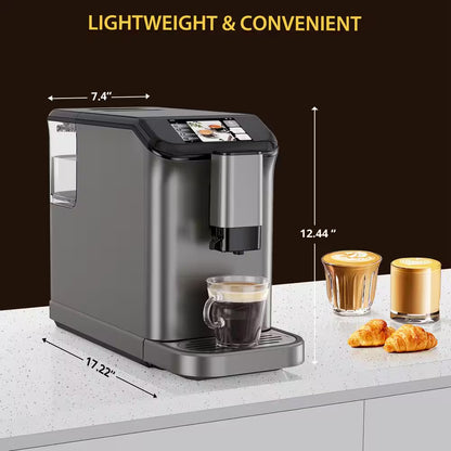 2 Cup 20 Bar Touch Screen All-In-One Espresso Machine in Silver with Built-In Grinder and Automatic Milk Frother
