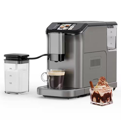 2 Cup 20 Bar Touch Screen All-In-One Espresso Machine in Silver with Built-In Grinder and Automatic Milk Frother