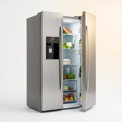 French Door Refrigerator Designed for Modern Kitchens, Side Freezer, Nugget Ice Maker, 20 Cu Ft Stainless Steel
