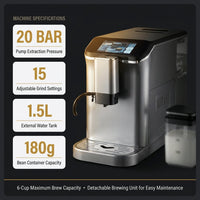 Fully Automatic Espresso Machine Cappuccino Latte Machine 6 Cups Silver Color Espresso Machine with 20 Bar Super — Results & Stats