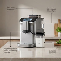 Fully Automatic Espresso Machine Cappuccino Latte Machine 6 Cups Silver Color Espresso Machine with 20 Bar Super — infographic