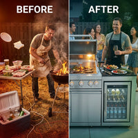 Outdoor Kitchen Island with Built in Grill, 6 Burner 83500 BTU Stainless Steel Gas Barbecue Island, Patio Cooking Station with Sink & Wine Cooler, Built in Grill Island for Backyard (Silver) — Before & After