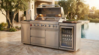 Outdoor Kitchen Island with Built in Grill, 6 Burner 83500 BTU Stainless Steel Gas Barbecue Island, Patio Cooking Station with Sink & Wine Cooler, Built in Grill Island for Backyard (Silver) — Lifestyle