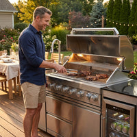 Outdoor Kitchen Island with Built in Grill, 6 Burner 83500 BTU Stainless Steel Gas Barbecue Island, Patio Cooking Station with Sink & Wine Cooler, Built in Grill Island for Backyard (Silver) — Lifestyle