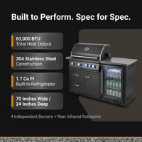Premium 70"W Black Stainless Steel Outdoor Kitchen Island BBQ Gas Grill with Compact Refrigerator & Rotisserie Burner + Dual Sided Griddle Plate + Charcoal Tray + Natural Gas Conversion Kit — Results & Stats