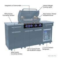 Premium 70"W Black Stainless Steel Outdoor Kitchen Island BBQ Gas Grill with Compact Refrigerator & Rotisserie Burner + Dual Sided Griddle Plate + Charcoal Tray + Natural Gas Conversion Kit — How It Works