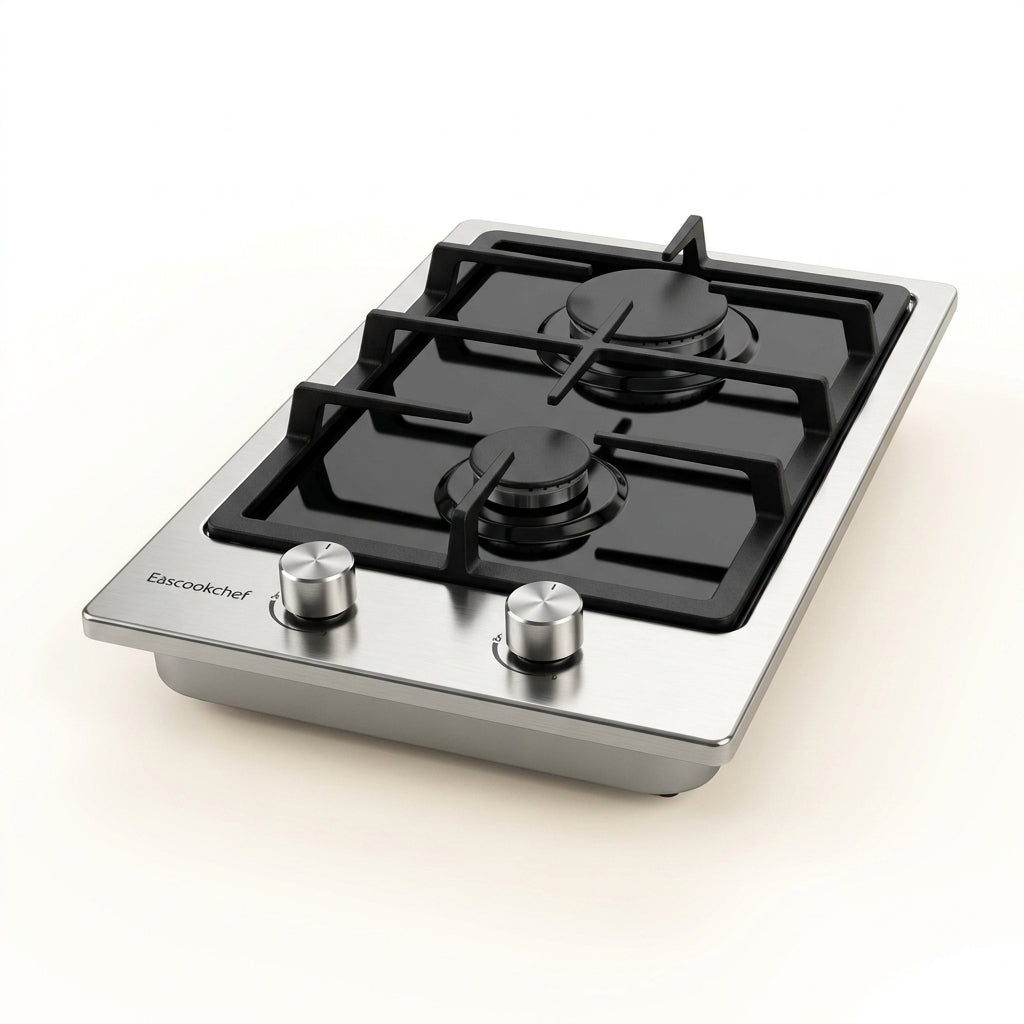 Profile 12 In. 2 Burners Recessed Gas Cook Top in Stainless Steel with Melt-Proof Metal Knobs — Studio Shot