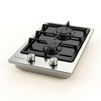 Profile 12 In. 2 Burners Recessed Gas Cook Top in Stainless Steel with Melt-Proof Metal Knobs — Studio Shot