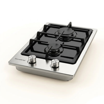 Gas Cooktop Built for Modern Kitchens, 12 Inch Stainless Steel, 2 Burner Recessed, Electronic Ignition