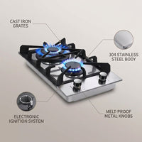 Profile 12 In. 2 Burners Recessed Gas Cook Top in Stainless Steel with Melt-Proof Metal Knobs — infographic
