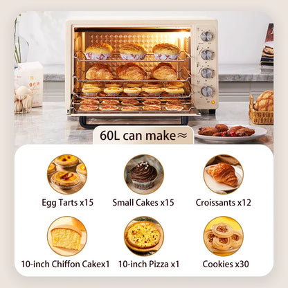 SUNATUR 2200w hot air circulation oven small commercial baking pizza toaster oven 60L Electric table oven household pastry oven