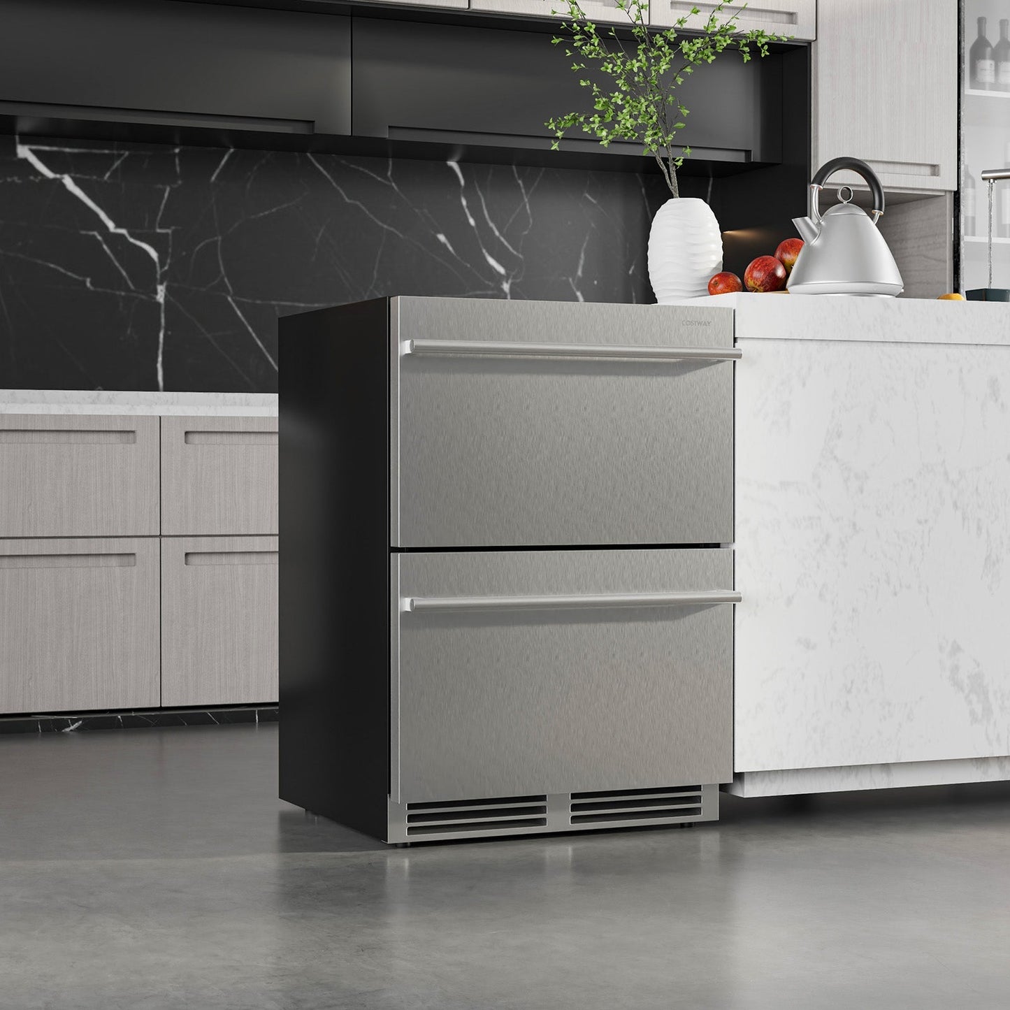 24 Inch Under Counter Dual Drawer Fridge with 37‚Ñâ-64‚Ñâ Temperature Range-Silver