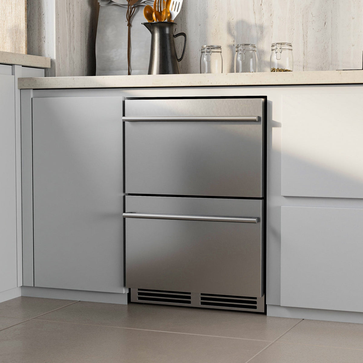 24 Inch Under Counter Dual Drawer Fridge with 37‚Ñâ-64‚Ñâ Temperature Range-Silver