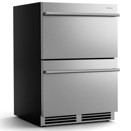 24 Inch Under Counter Dual Drawer Fridge with 37‚Ñâ-64‚Ñâ Temperature Range-Silver