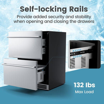 24 Inch Under Counter Dual Drawer Fridge with 37‚Ñâ-64‚Ñâ Temperature Range-Silver