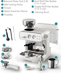 Espresso Machine with Grinder, 20 Bar Espresso Machine with Milk Frother Steam Wand, Espresso Machines for Home, Expresso Coffee Machines Professional, Cappuccino Latte Machine