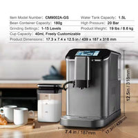 Fully Automatic Espresso Machine Cappuccino Latte Machine 6 Cups Silver Color Espresso Machine with 20 Bar Super