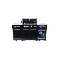 Premium 70"W Black Stainless Steel Outdoor Kitchen Island BBQ Gas Grill with Compact Refrigerator & Rotisserie Burner + Dual Sided Griddle Plate + Charcoal Tray + Natural Gas Conversion Kit