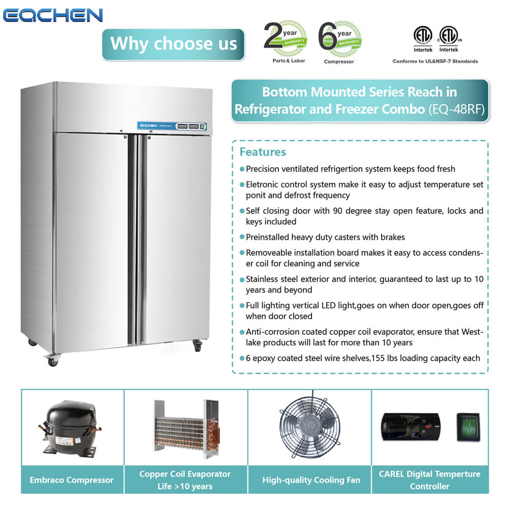 EQCHEN 2 Door 48 Inch Wide Refrigerator Freezer Combo