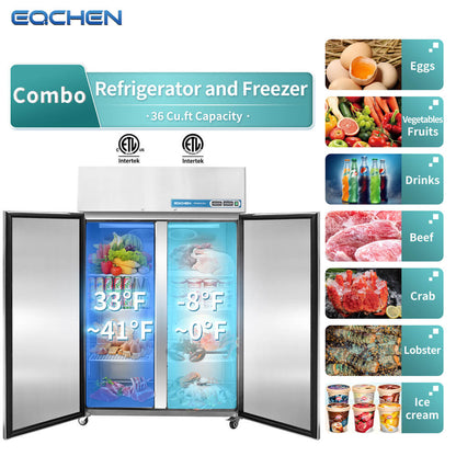 EQCHEN 2 Door 48 Inch Wide Refrigerator Freezer Combo